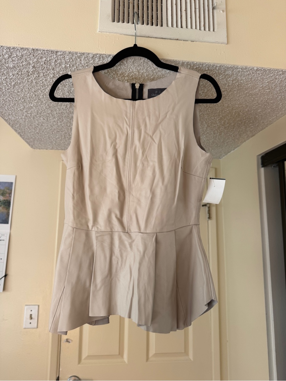 Cream Peplum leather Sleeveless Top